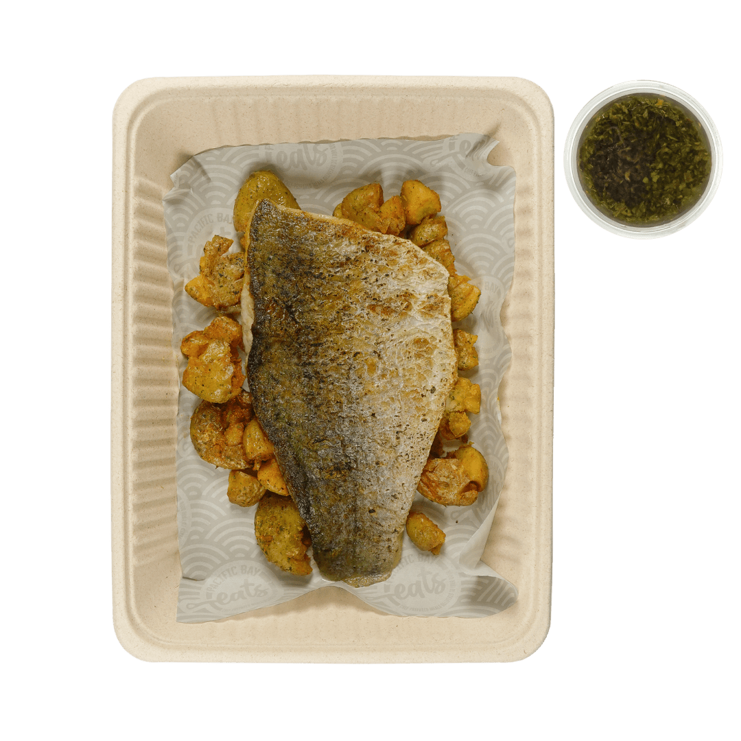 Pan - Seared Barramundi Fillet with Smoked Salsa Verde - Pacific Bay Eats