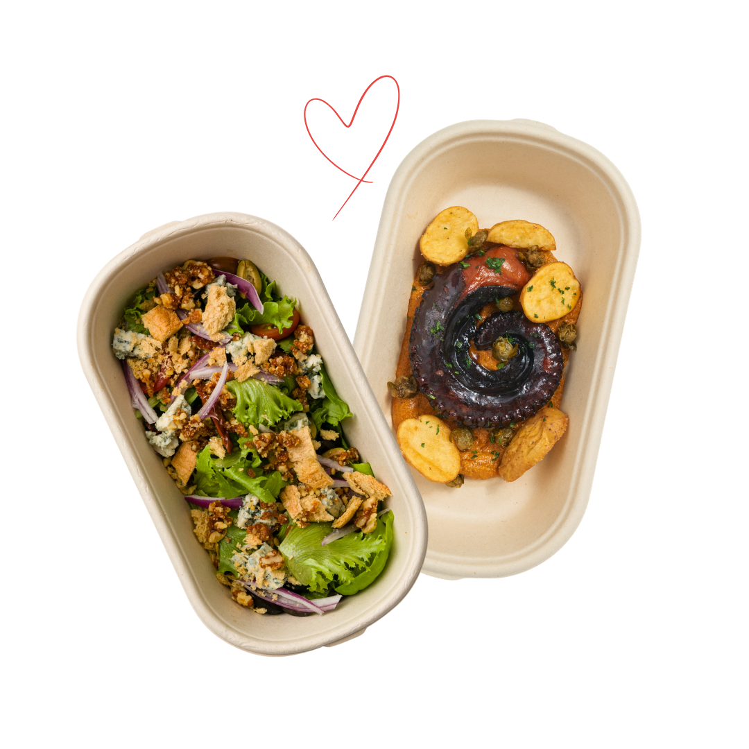 Better Together: Charred Pulpo with Romesco Sauce + Blue Cheese & Walnut Salad