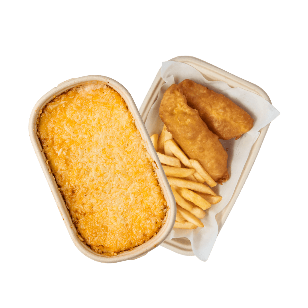 Better Together: Salmon Mac & Cheese + 2pcs Halibut & Chips (2 - 3pax) - Pacific Bay Eats